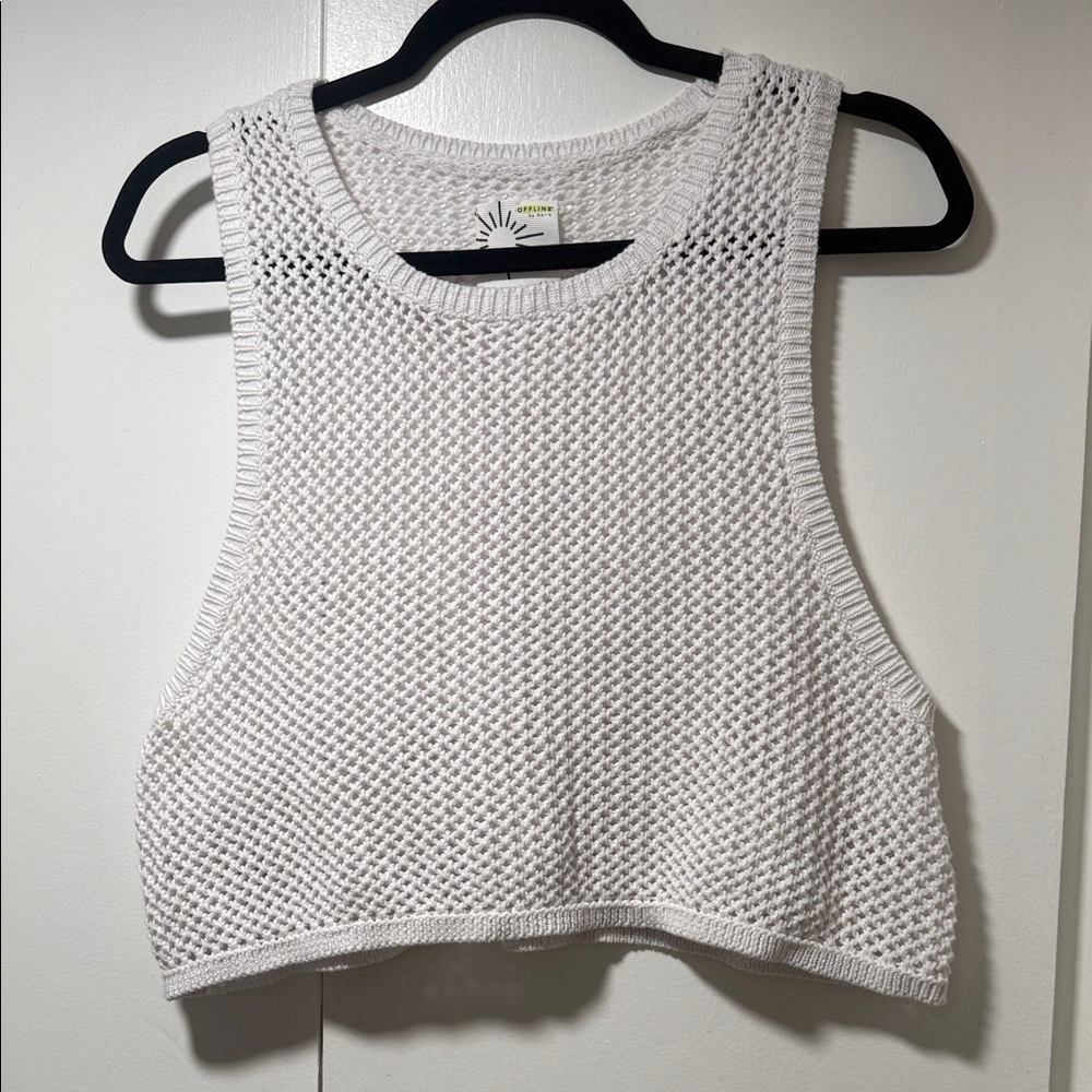 Aerie White Knit Crop Top